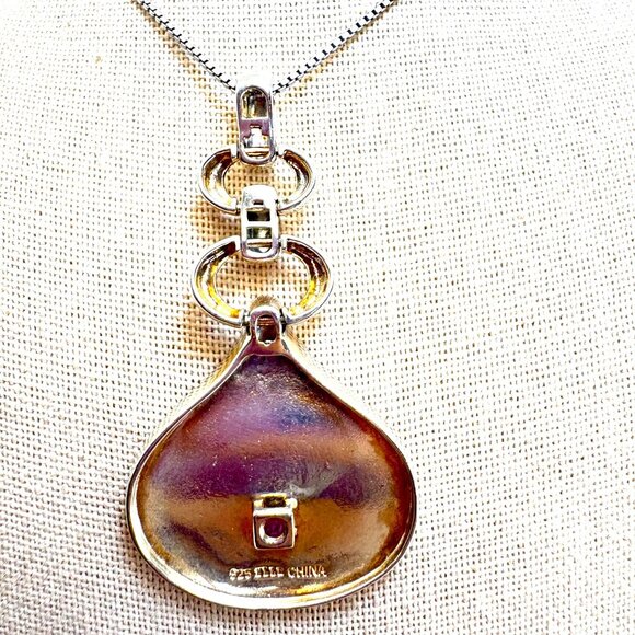 VTG Sterling Silver 925 Chunky Drop Shape Pendant Ruby Accent Bold 18" Chain - Picture 7 of 12